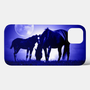 Etui iPhone 13 Chevaux et nuit bleue
