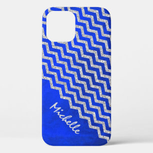 Coque iPhone 12 Pro Chevron bleu argenté personnalisé