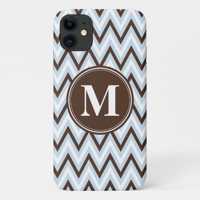 Coques Case-Mate iPhone Chevron Brown Bleu Bébé avec Monogramme (Dos)