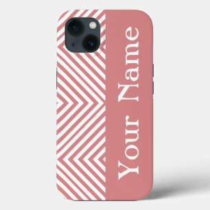 iPhone 13 Coque Chevron de diamant rose avec le nom @ Emporiomoffa