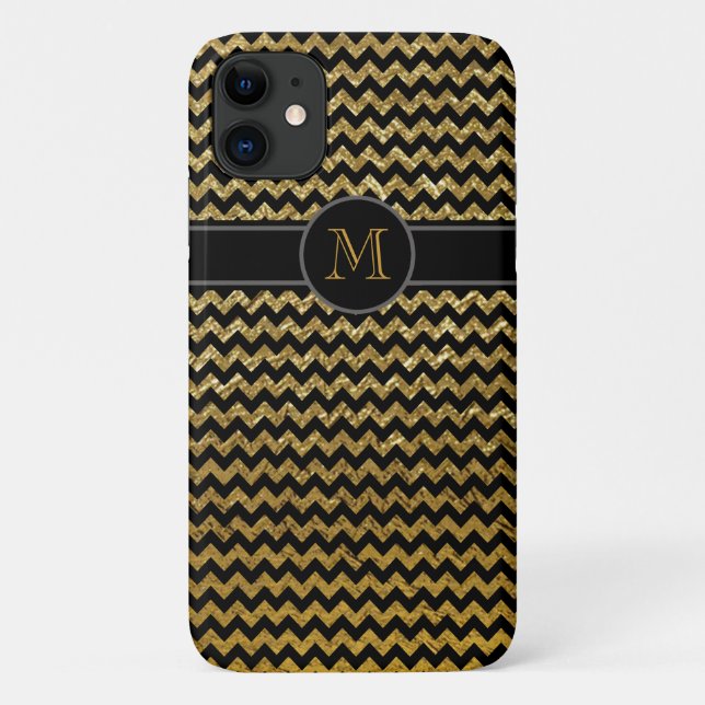 Coques Case-Mate iPhone chevron en or noir monogrammé (Dos)