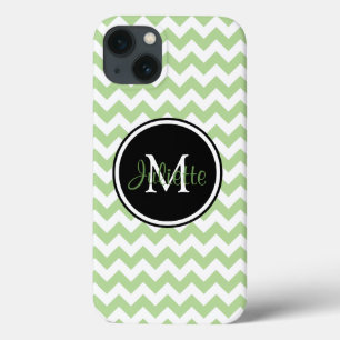 Coques Pour iPhone Chevron Monogrammé Vert Noir et Blanc