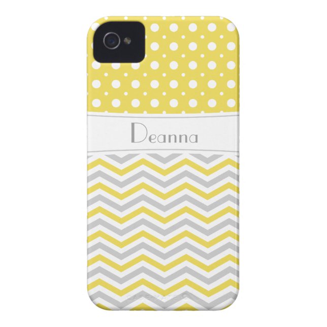 Coques Case-Mate iPhone Chevron & pois modernes jaune, gris, blanc (Dos)
