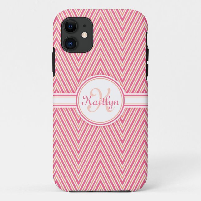 Coques Case-Mate iPhone Chevron rose avec Monogramme (Dos)