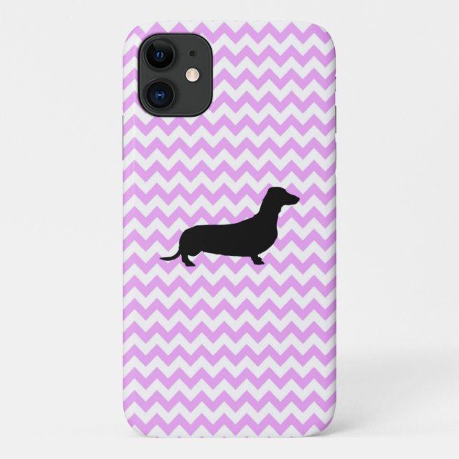 Coques Case-Mate iPhone Chevron Rose Avec Silhouette Dachshund (Dos)