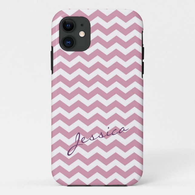 Coques Case-Mate iPhone Chevron zigzag rose tendance avec nom (Dos)
