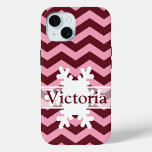 Coque Pour iPhone 15 Chevrons d'orchidées congelées de Bourgogne avec f