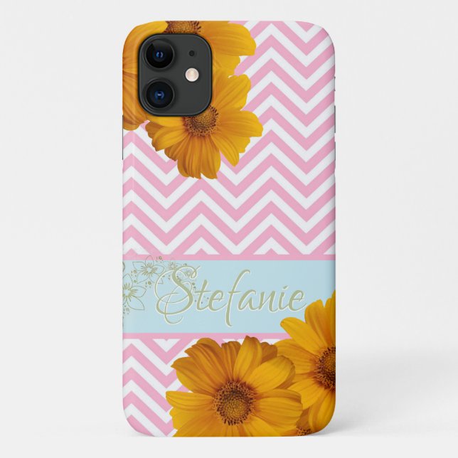 Coques Case-Mate iPhone Chevrons et marguerites roses (Dos)