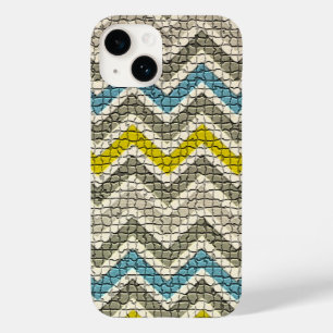 COQUE POUR iPhone 14 CHEVRONS MOSAÏQUES BLANCS JAUNES BLEUS