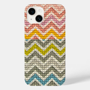 COQUE POUR iPhone 14 CHEVRONS MOSAÏQUES BLANCS ROSE JAUNES BLEUS
