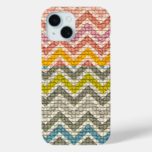 COQUE POUR iPhone 15 CHEVRONS MOSAÏQUES BLANCS ROSE JAUNES BLEUS
