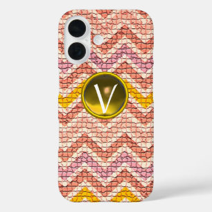 COQUES iPhone 16  CHEVRONS MOSAÏQUES JAUNES ROSE BLANC GÉM MONOGRAM
