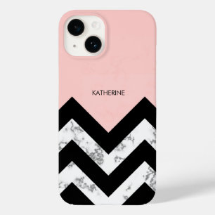 Coque Pour iPhone 14 Chevrons noirs blancs et roses