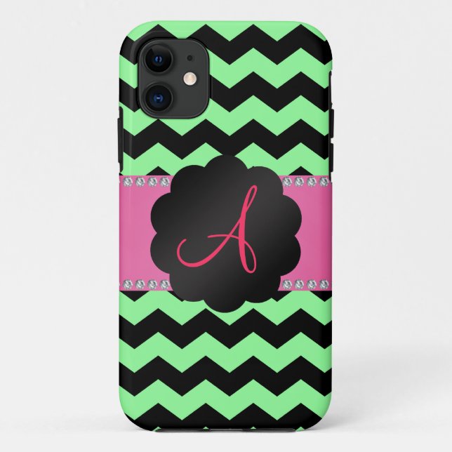 Coques Case-Mate iPhone chevrons noirs vert clair monogramme (Dos)