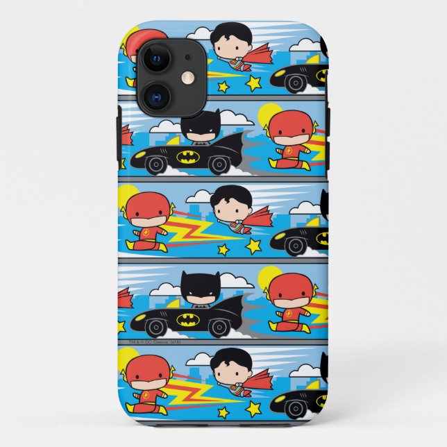 Coques Case-Mate iPhone Chibi Flash, Superman et Batman Racing Motif (Dos)
