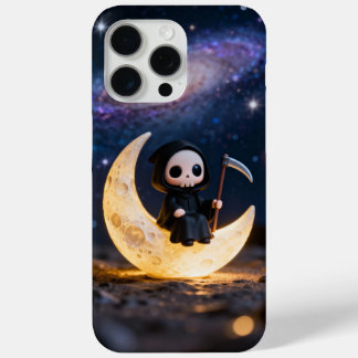 Coque iPhone 15 Pro Max chibi grim reaper sitting on a crescent moon