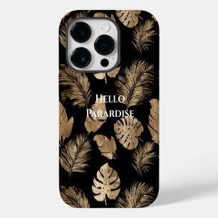 Coque Pour iPhone 14 Pro Chic Black Gold Tropical Feuilles