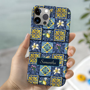 Coque Pour iPhone 15 Chic Bleu turquoise Sicilien agrumes méditerranéen