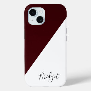 Coque Pour iPhone 15 chic bordeaux & blanc géométrique moderne