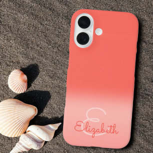 Coques iPhone 16 Chic Coral Ombre Nom Lettre initiale Monogramme