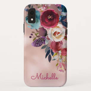 Case-Mate iPhone Case Chic Elegant Burgundy Pink Navy Nom floral