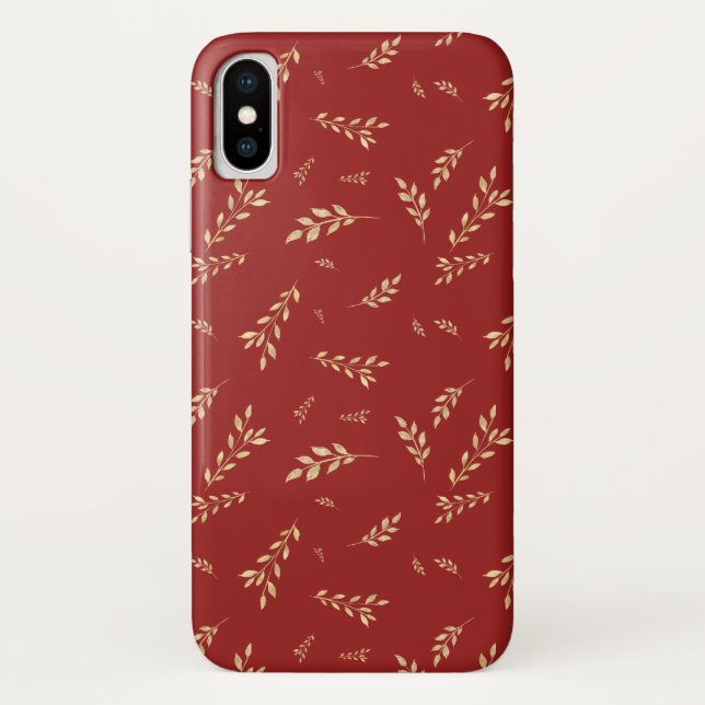 Coques Case-Mate iPhone Chic Elegant Gold Foil Feuille Rouge (Dos)