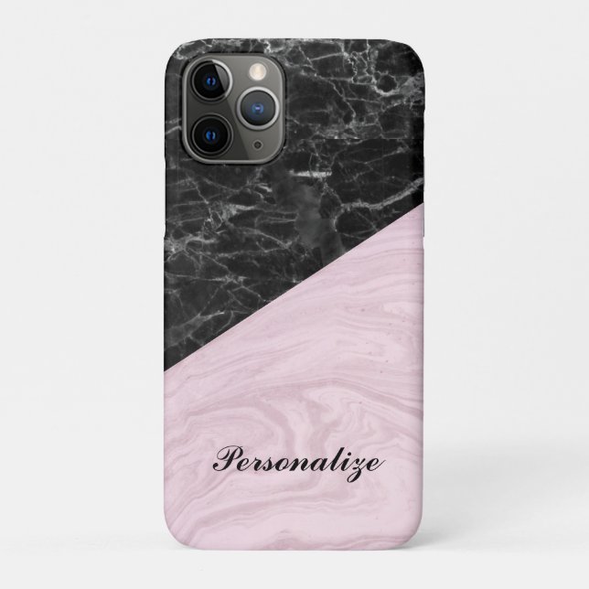 Coques Case-Mate iPhone Chic Elegant Marbre Noir Rose Personnalisé (Dos)
