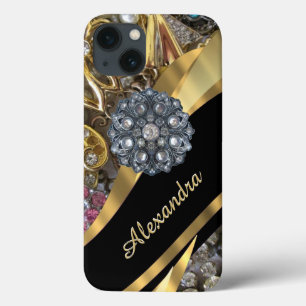 iPhone 13 Case Chic élégant strass or bling personnalisé