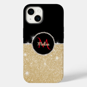 Coque Pour iPhone 14 Chic fausse Parties scintillant or noir & Pearl Mo
