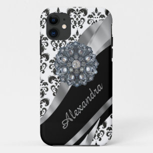 Coques Pour iPhone Chic fille vintage damassé personnalisé