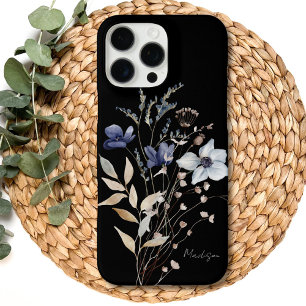 Coques iPhone 16 Pro Max Chic Fleur Bleue Aquarelle Monogrammée