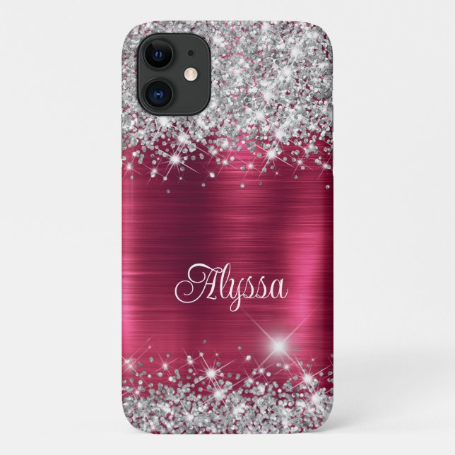 Coques Case-Mate iPhone Chic Glittery Burgundy Glam Nom (Dos)