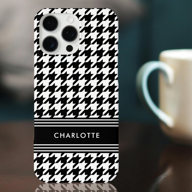 Coques Case-Mate iPhone Chic Houndstooth Nom du Motif Noir Blanc (Créateur téléchargé)