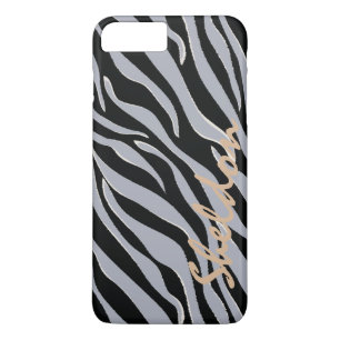 Coques Pour iPhone Chic imprimé zèbre noir et gris monogramme