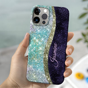 Case-Mate iPhone Case Chic iridescent violet bleu faux monogramme paille