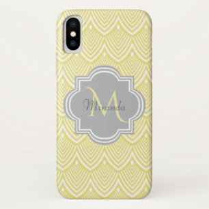 Case-Mate iPhone Case Chic Jaune Art Déco Scallops Grey Monogramme Nom
