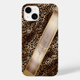 Coque Pour iPhone 14 Chic Leopard Motif noir bronze Monogramme
