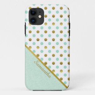 Case-Mate iPhone Case Chic Mint and Gold Polka Dots
