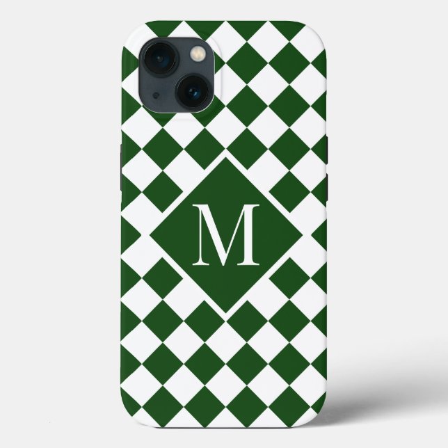 Coques Case-Mate iPhone Chic Monogram Vert Blanc À damiers Motif (Verso)