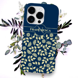 Coque Pour Pour iPhone 14 Pro Max Chic Monogramme Nom personnalisé Feuilles Faisceau
