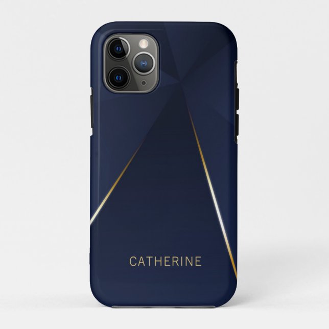Coques Case-Mate iPhone Chic Navy Blue Gold Nom géométrique personnalisé (Dos)