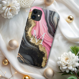 Case-Mate iPhone Case Chic noir rose or Parties scintillant marbre Monog