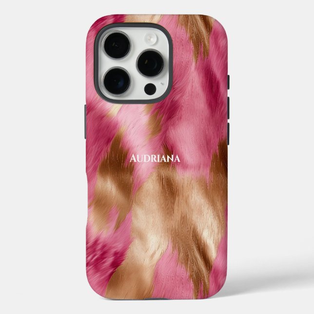 Coques Case-Mate iPhone Chic Pink Gold Faux Fur (Verso)