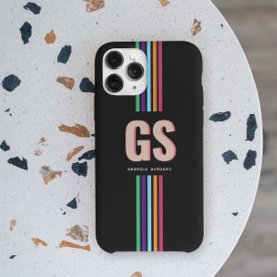 Coque iPhone 15 Pro Max Chic Rayures Rétro Monogramme 