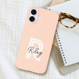 Coques iPhone 16 Plus Chic Retro Monogram Script Blush Pink mignon tenda