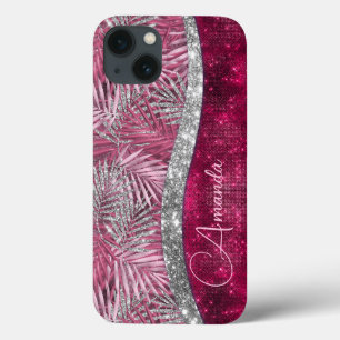 Case-Mate iPhone Case Chic rose fuchsia parties scintillant feuille mono
