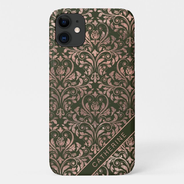 Coques Case-Mate iPhone Chic Rose Gold Damask Nom personnalisé (Dos)
