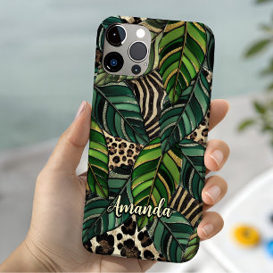 Coques iPhone 16 Chic Vert Botanique Tropical Léopard Monogramme