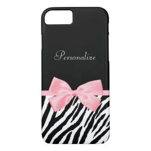 Coque iPhone 8/7 Chic Zebra Imprimer Soft Girl rose Ruban avec nom