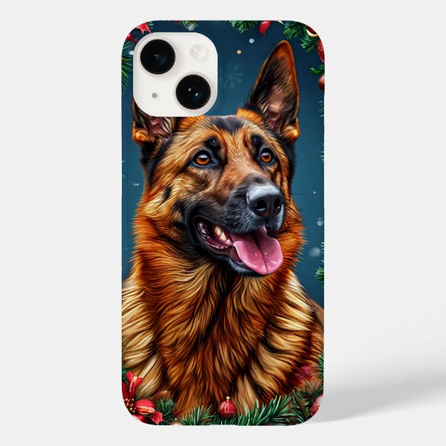 Coques Case-Mate iPhone Chien berger allemand avec décoration de Noël (Verso)
